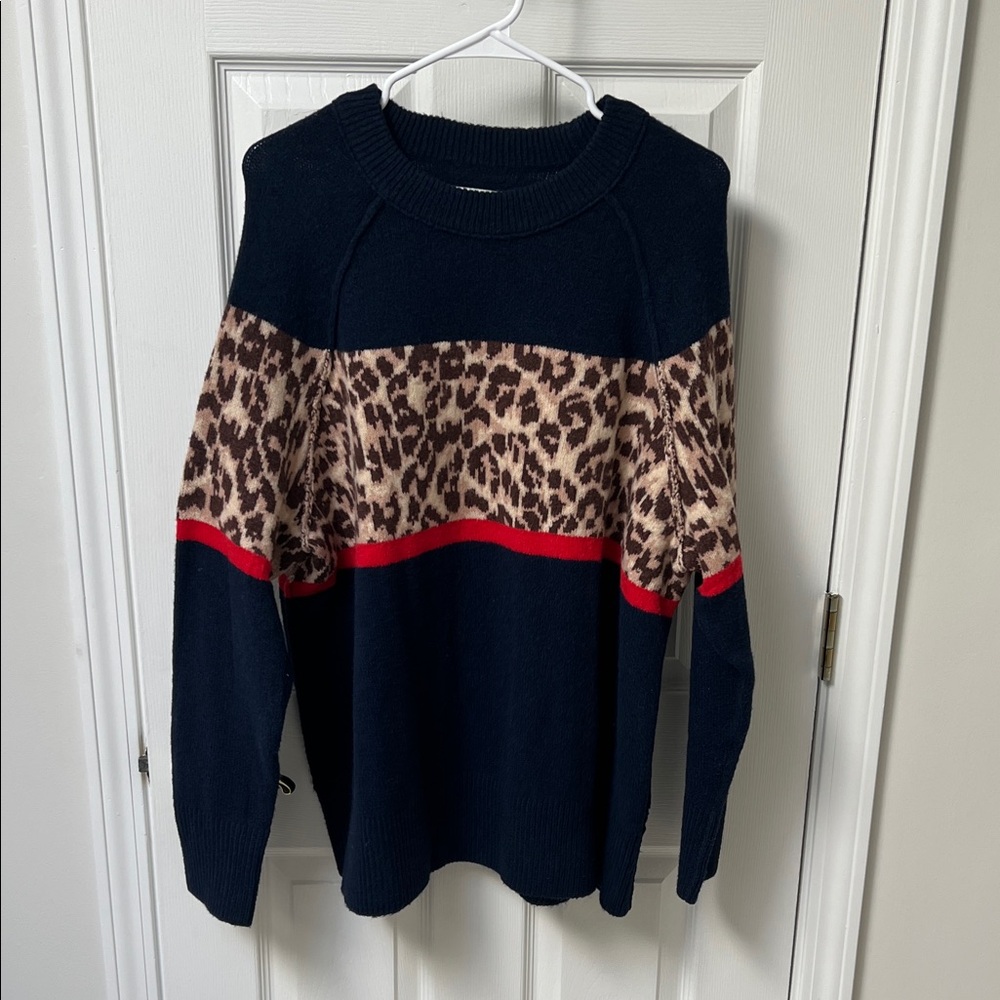 Aerie Leopard Print Colorblock Sweater